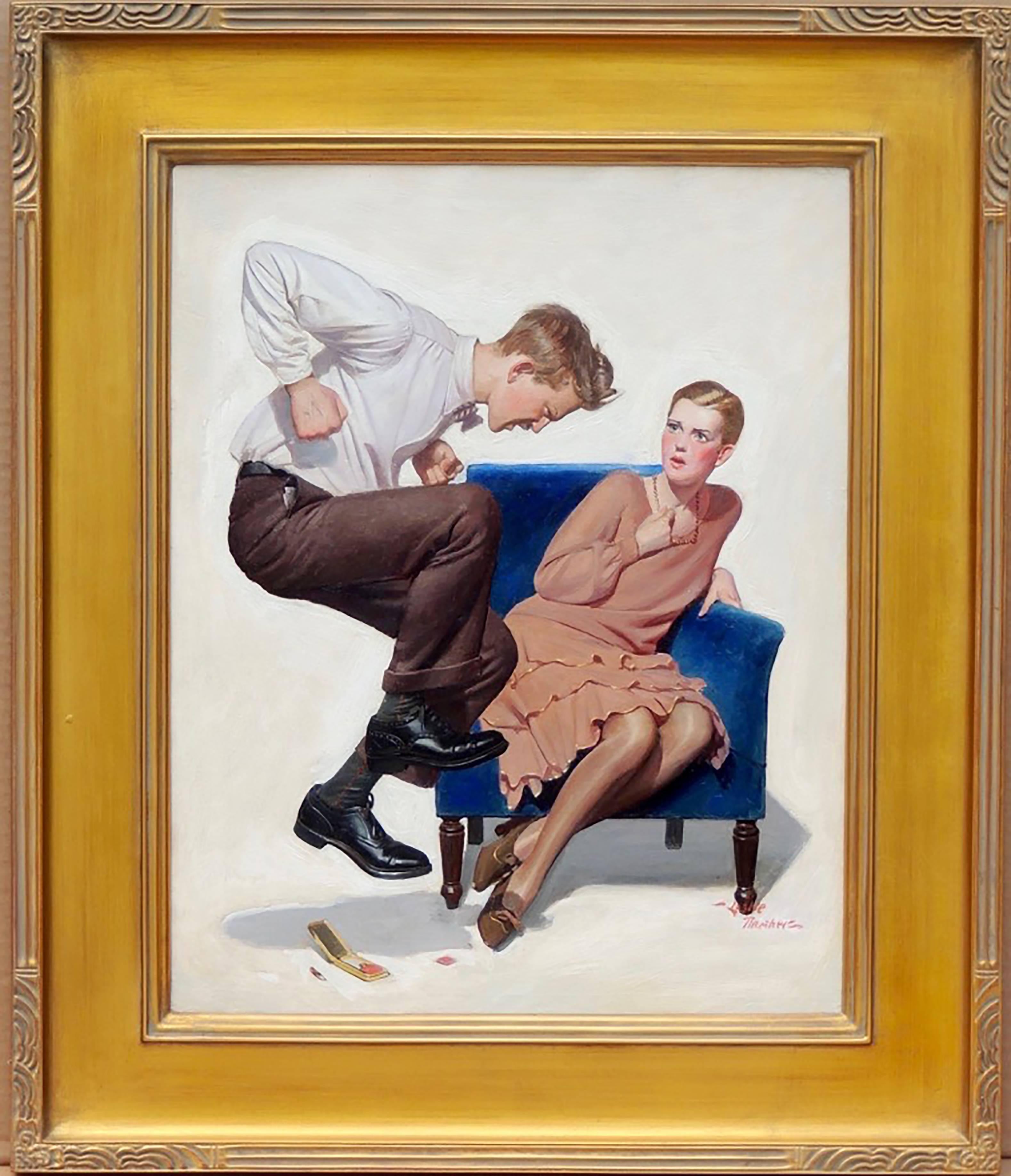 Her Little Caveman, Liberty Magazine Cover, 1927 - Painting by Leslie Thrasher