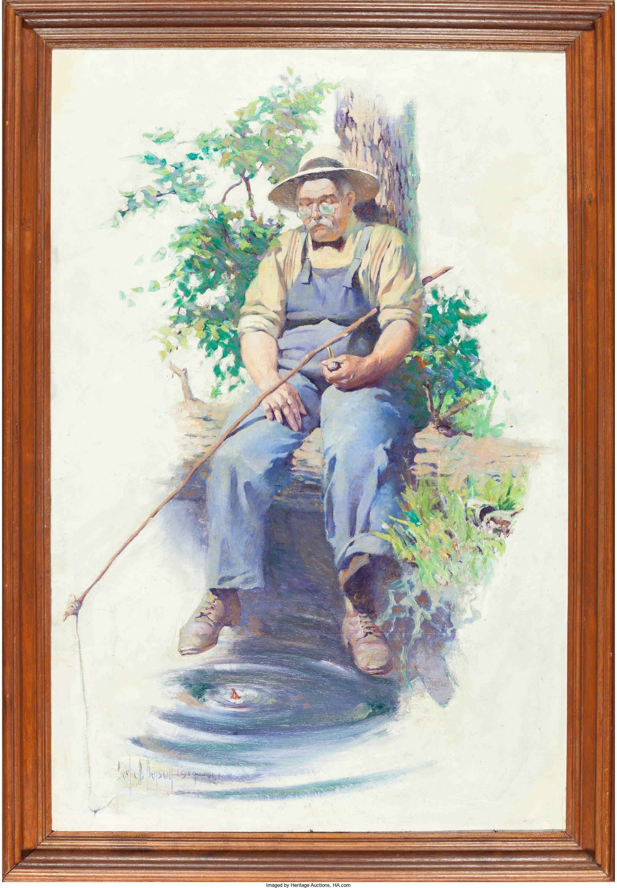 Man Fishing - Painting by Leslie Langille Benson