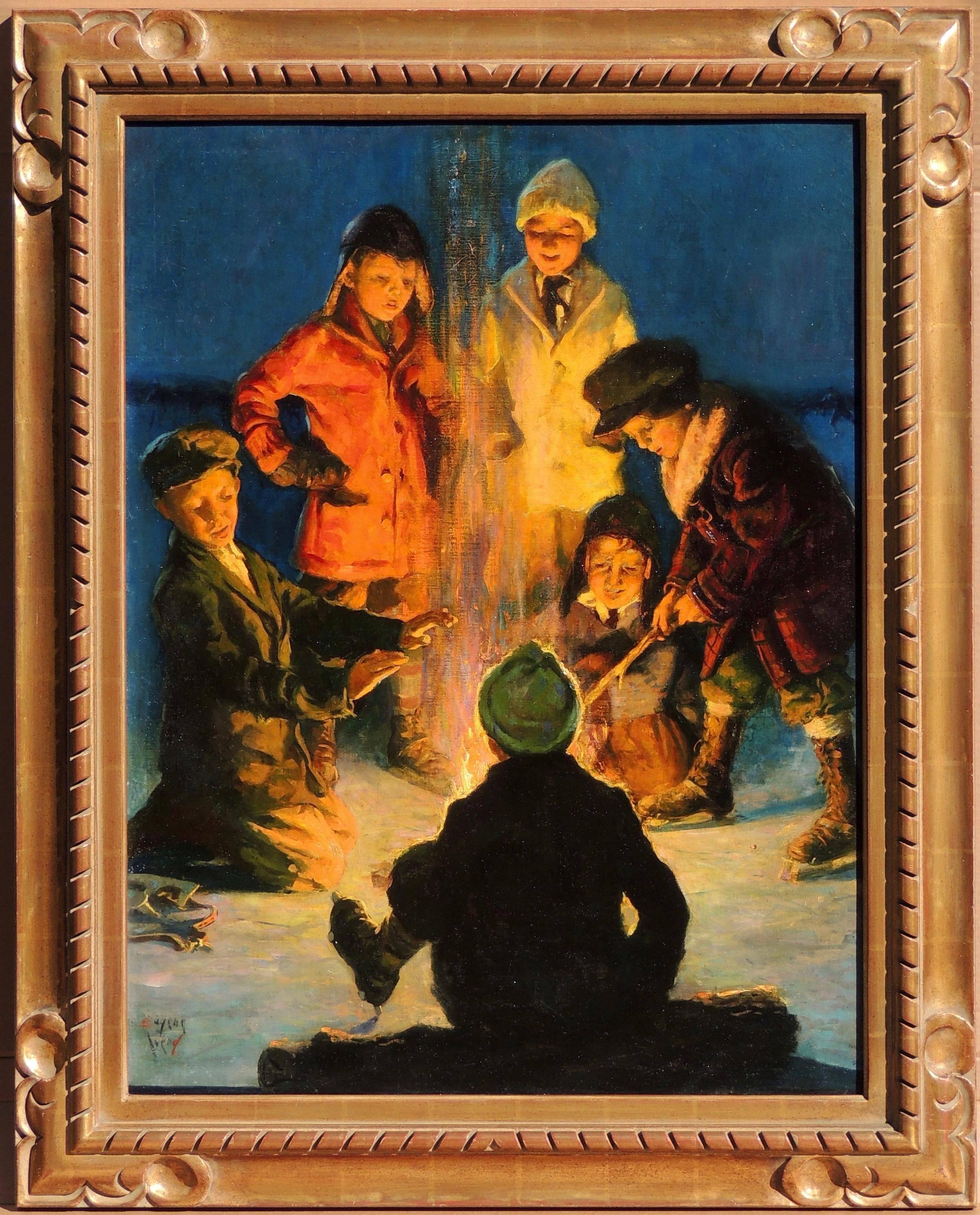 Boys Around a Campfire, Post-Cover  – Painting von Eugene Iverd