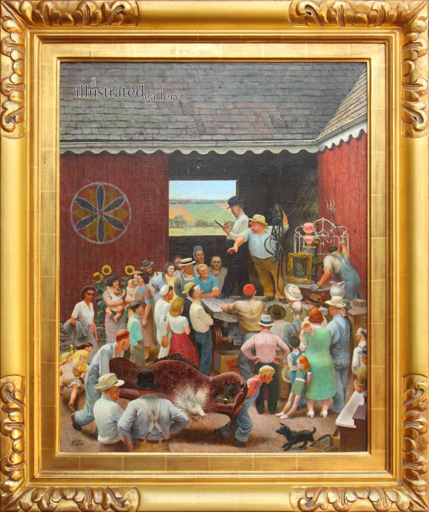 Country Auction, Post Cover - Painting by John Philip Falter