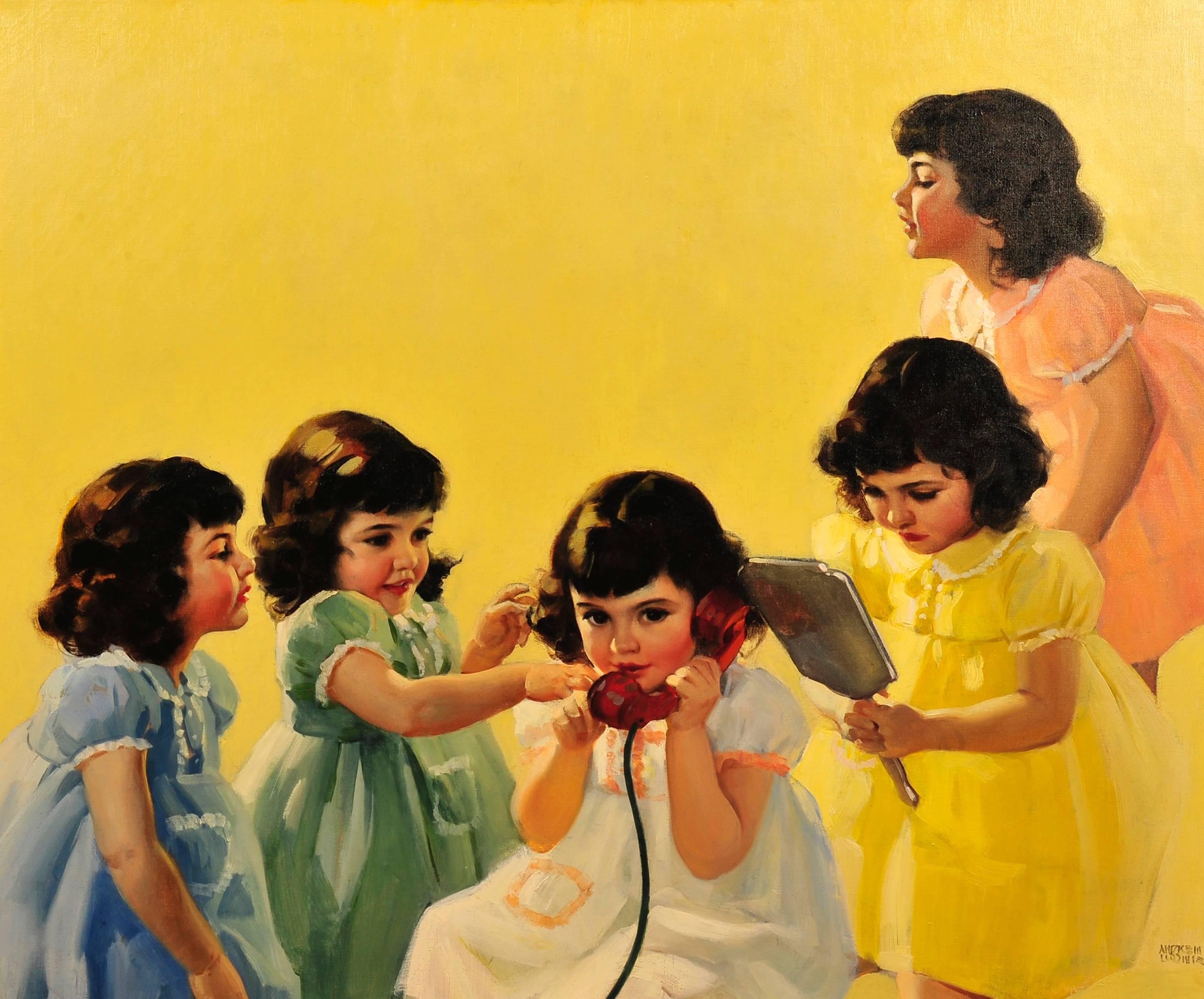 Dionne Quintuplets - Calendar Illustration - Painting by Andrew Loomis
