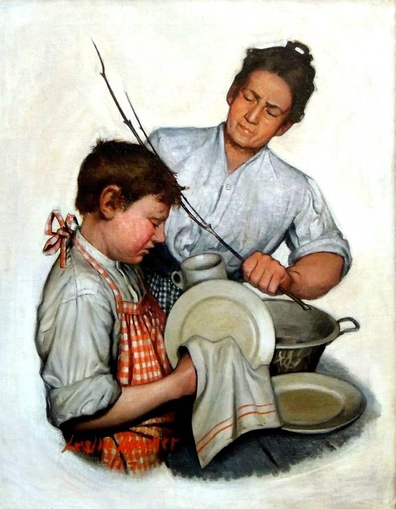 Washing Dishes - Painting by Leslie Thrasher