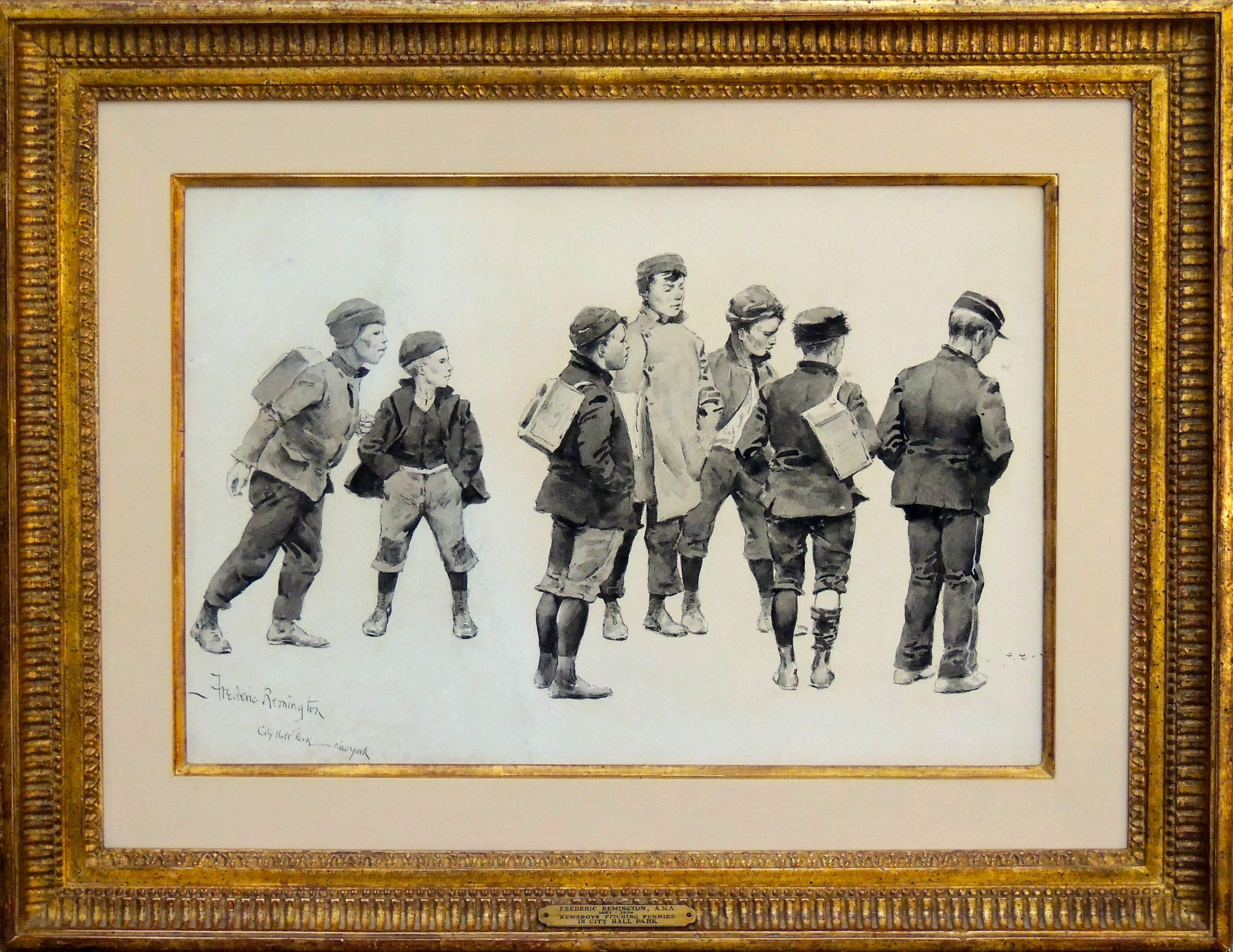 Newsboys Waiting For Delivery Time - Painting by Frederic Remington