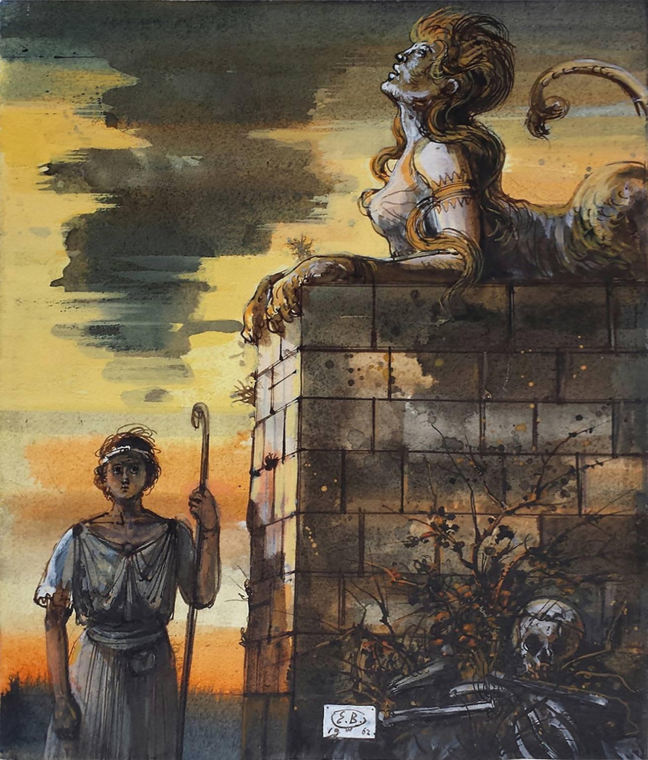 Figurative Art Eugene Berman - L'Œdipe et le sphinx