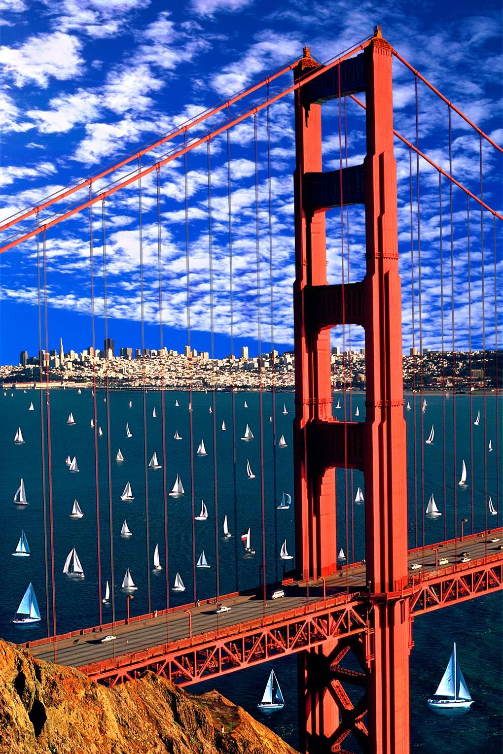 Mitchell Funk Landscape Photograph - Golden Gate Bride with Sailboats