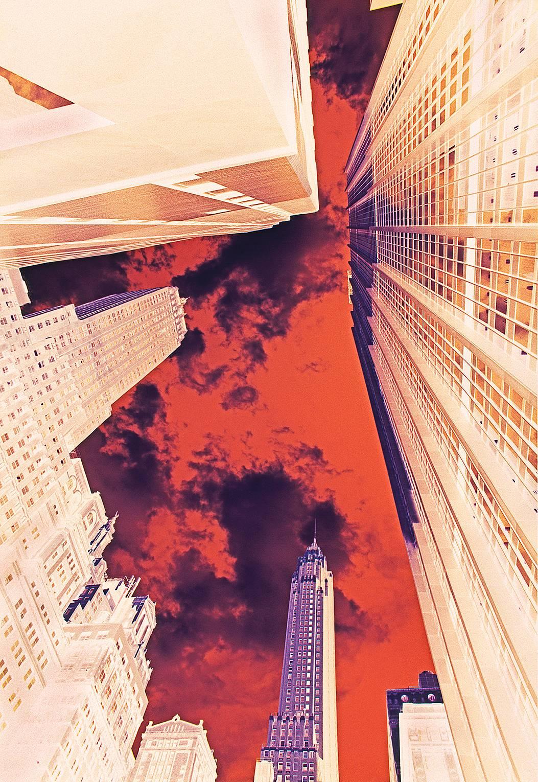 Wall Street, Negative Color, Abstract Photography by Mitchell Funk