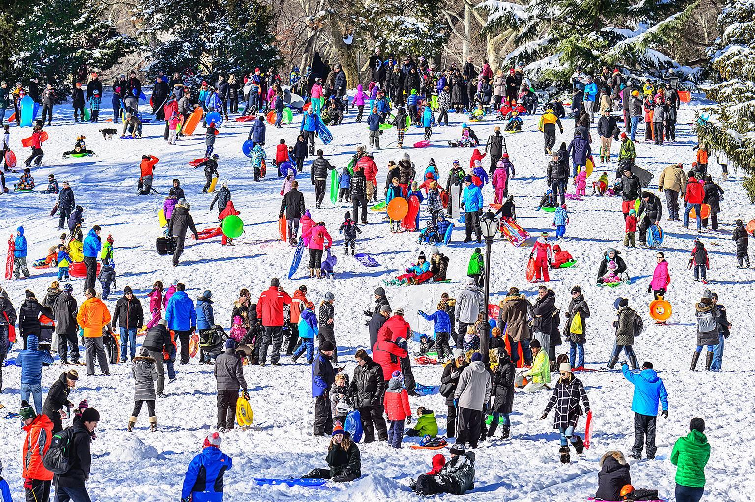 Mitchell Funk Abstract Photograph - Colorful People Central Park Snow