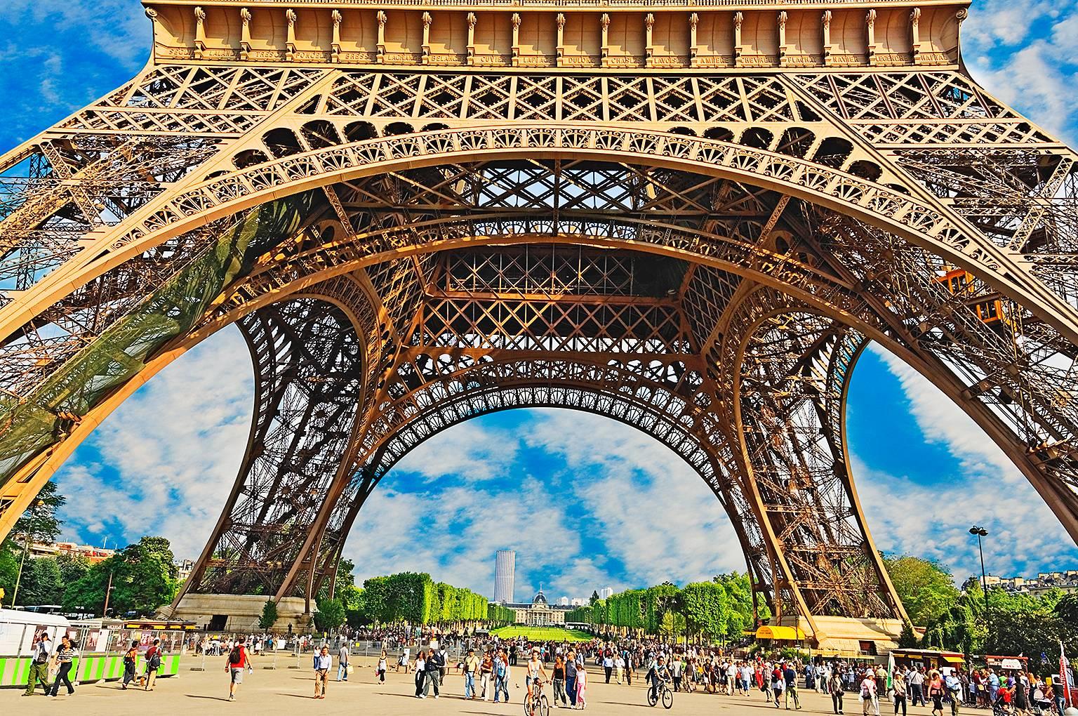 Mitchell Funk Abstract Photograph - Eiffel Tower with flocks of people 