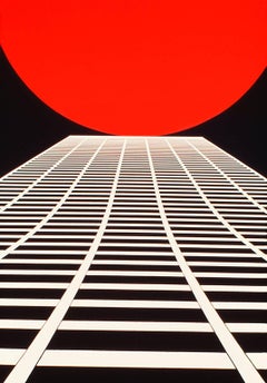 Retro White Building, Red Sun