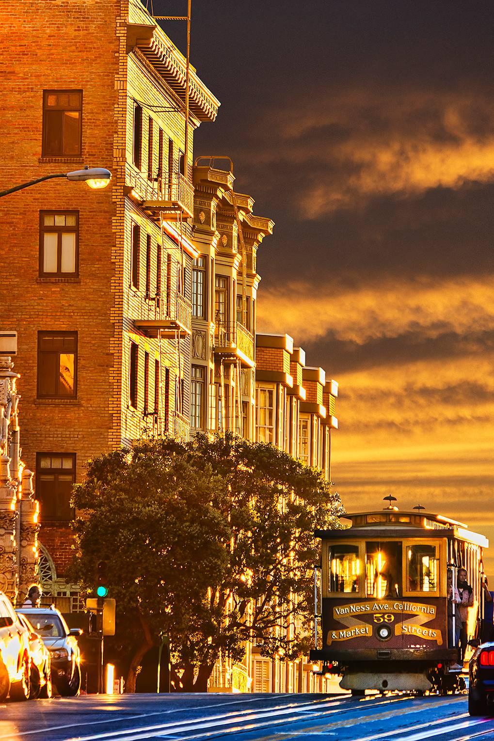 Mitchell Funk Color Photograph - San Francisco Cable Car at Sunset