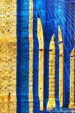 Vintage Brooklyn Bridge in Blue and Gold