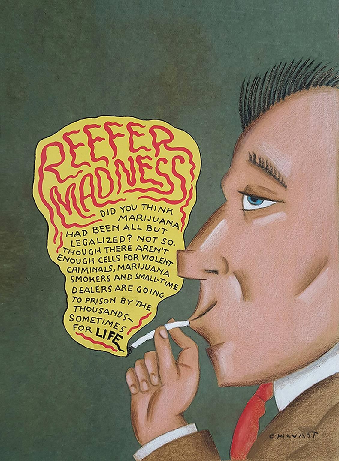 Seymour Chwast Portrait - Reefer Madness, Marajuana  - Pot  - Cannabis - Cover Atlantic Monthly Magazine