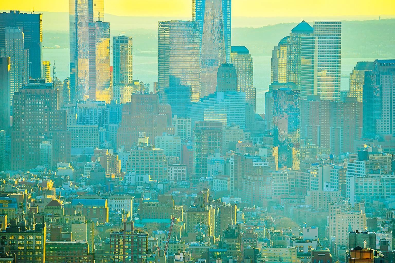 New Yorker Skyline in Gelb und Blau