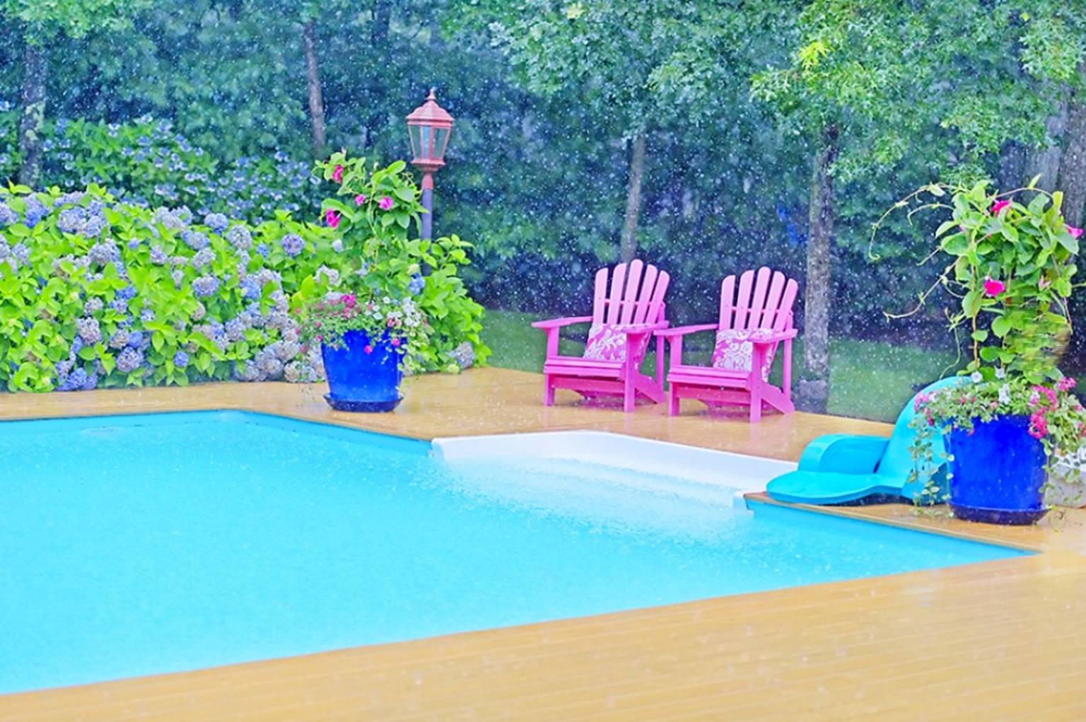 Landscape Photograph Mitchell Funk - East Hampton - Swimming Pool in the Rain - Pool in the Rain 