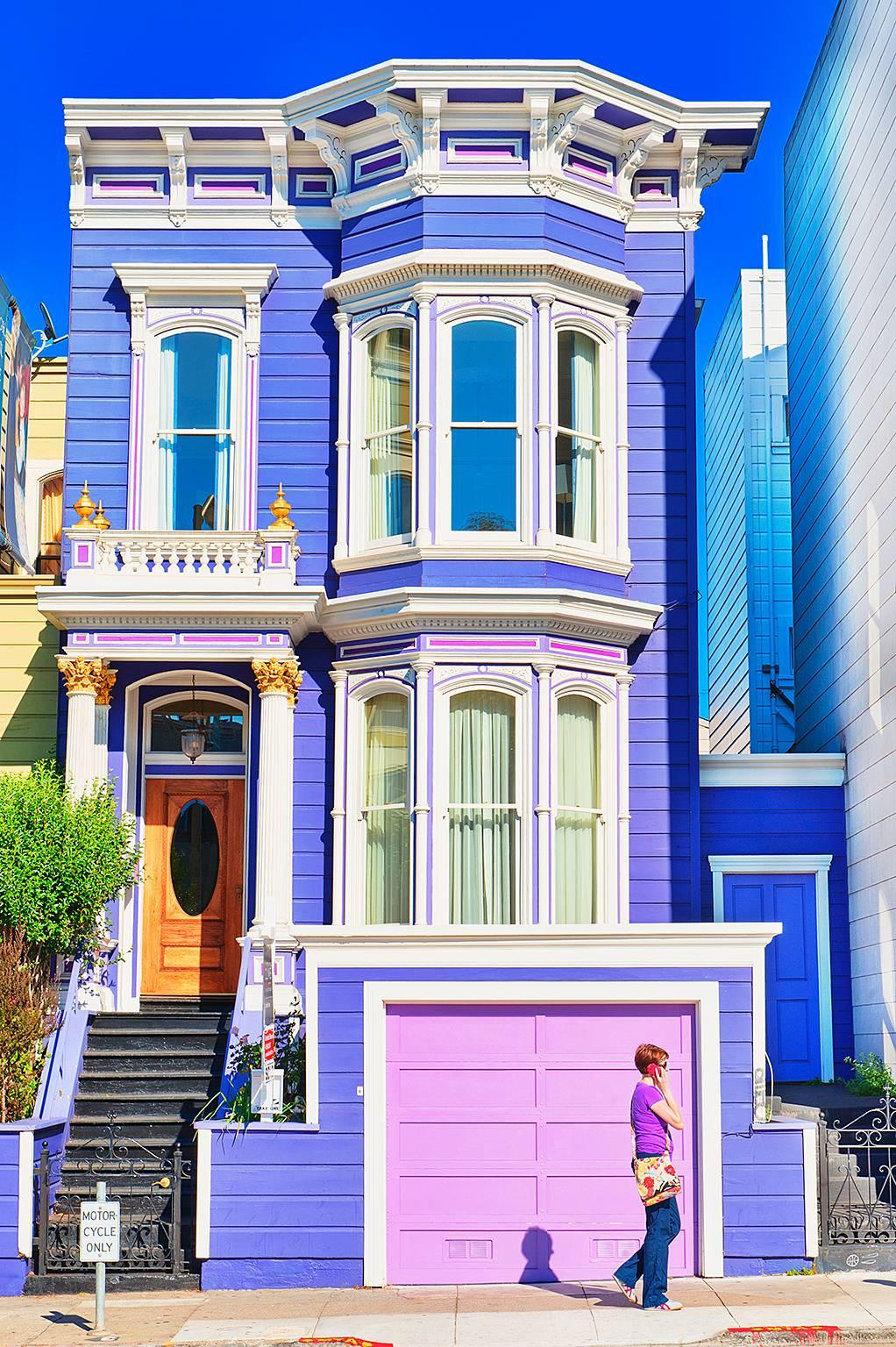 Mitchell Funk Color Photograph - Purple San Francisco Victorian with Figure