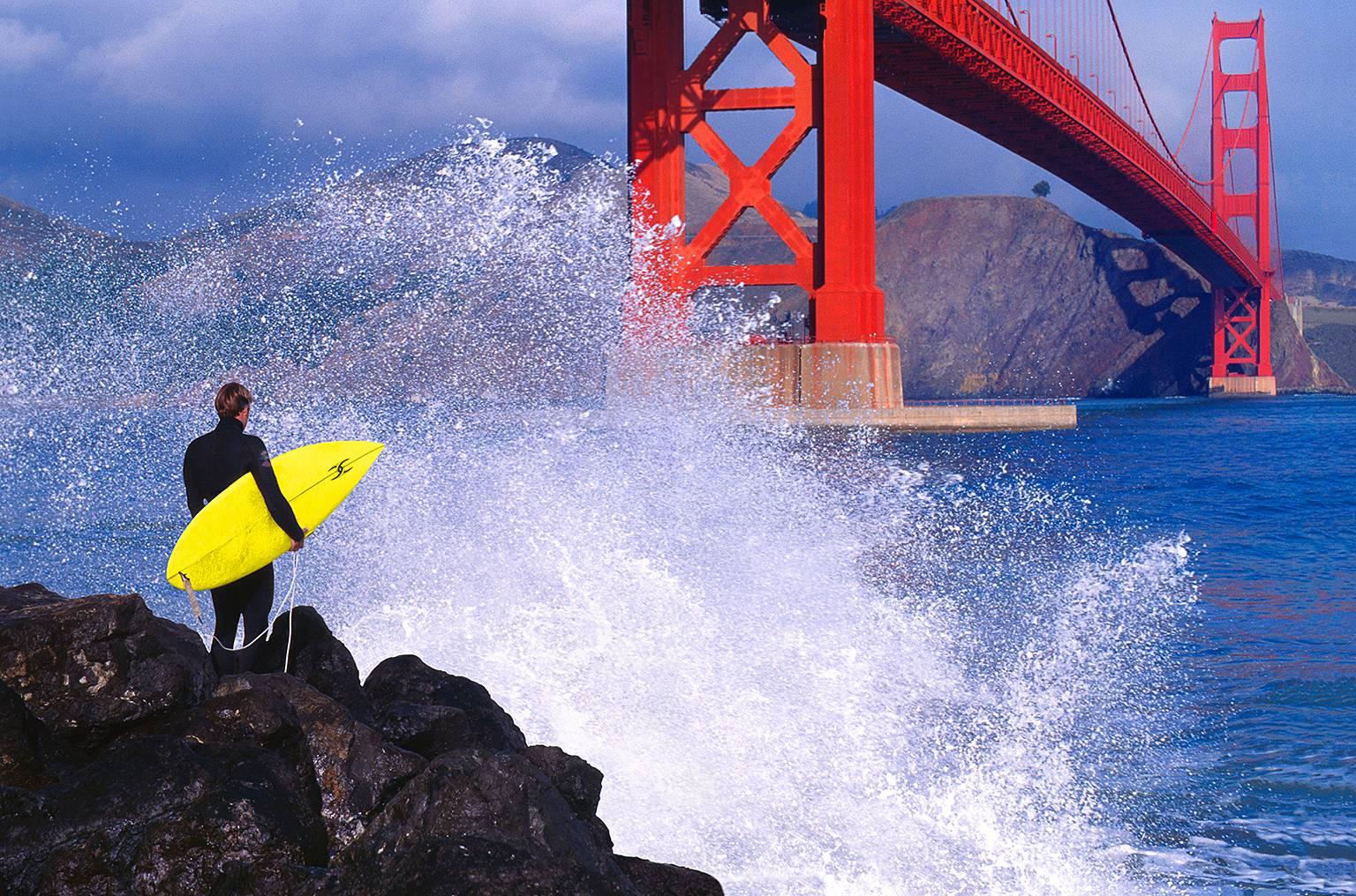 Mitchell Funk Color Photograph - Surfer at Golden Gate