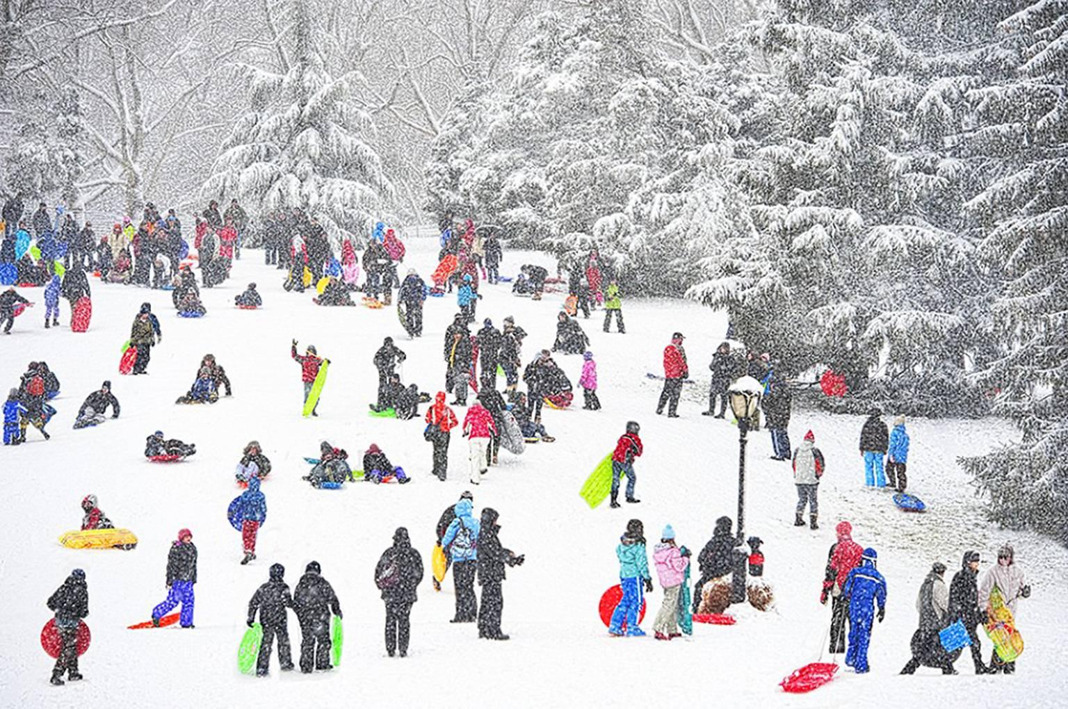 Mitchell Funk Landscape Photograph - Sledding in Central Park  Snow