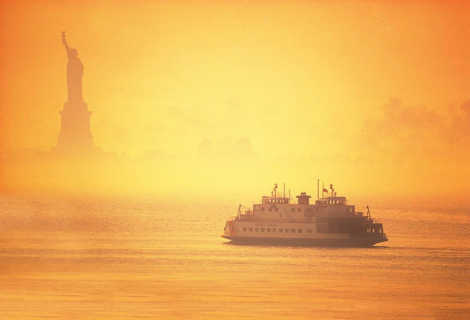 Statue of Liberty and Ferry in Morning Mist 