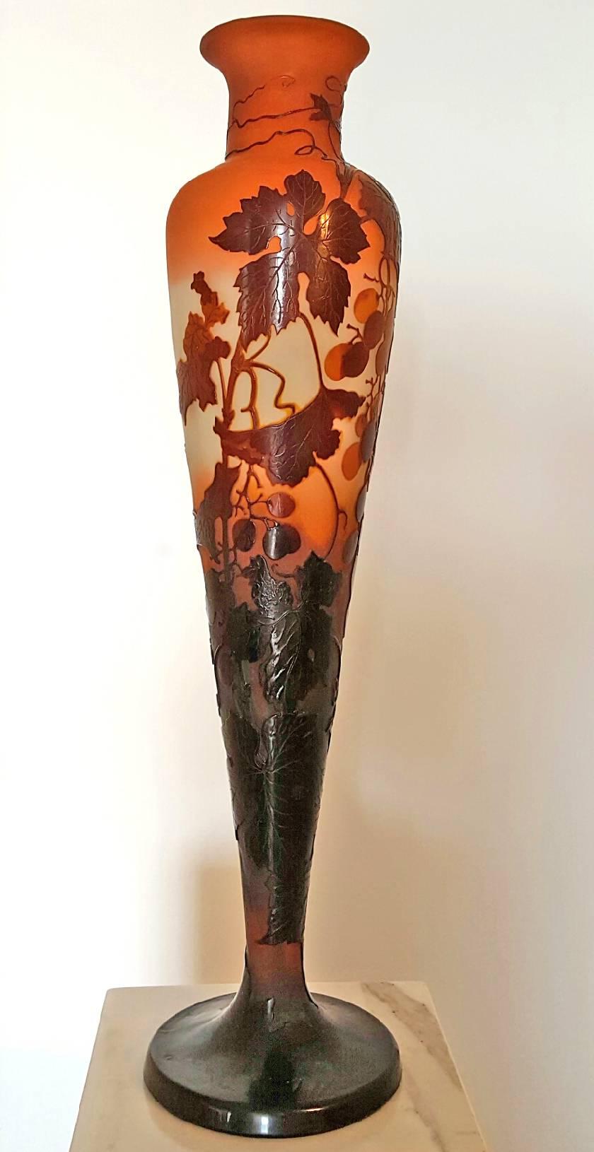 Emile Galle  Monumental Cameo Vase, Art Nouveau  28 inches tall
