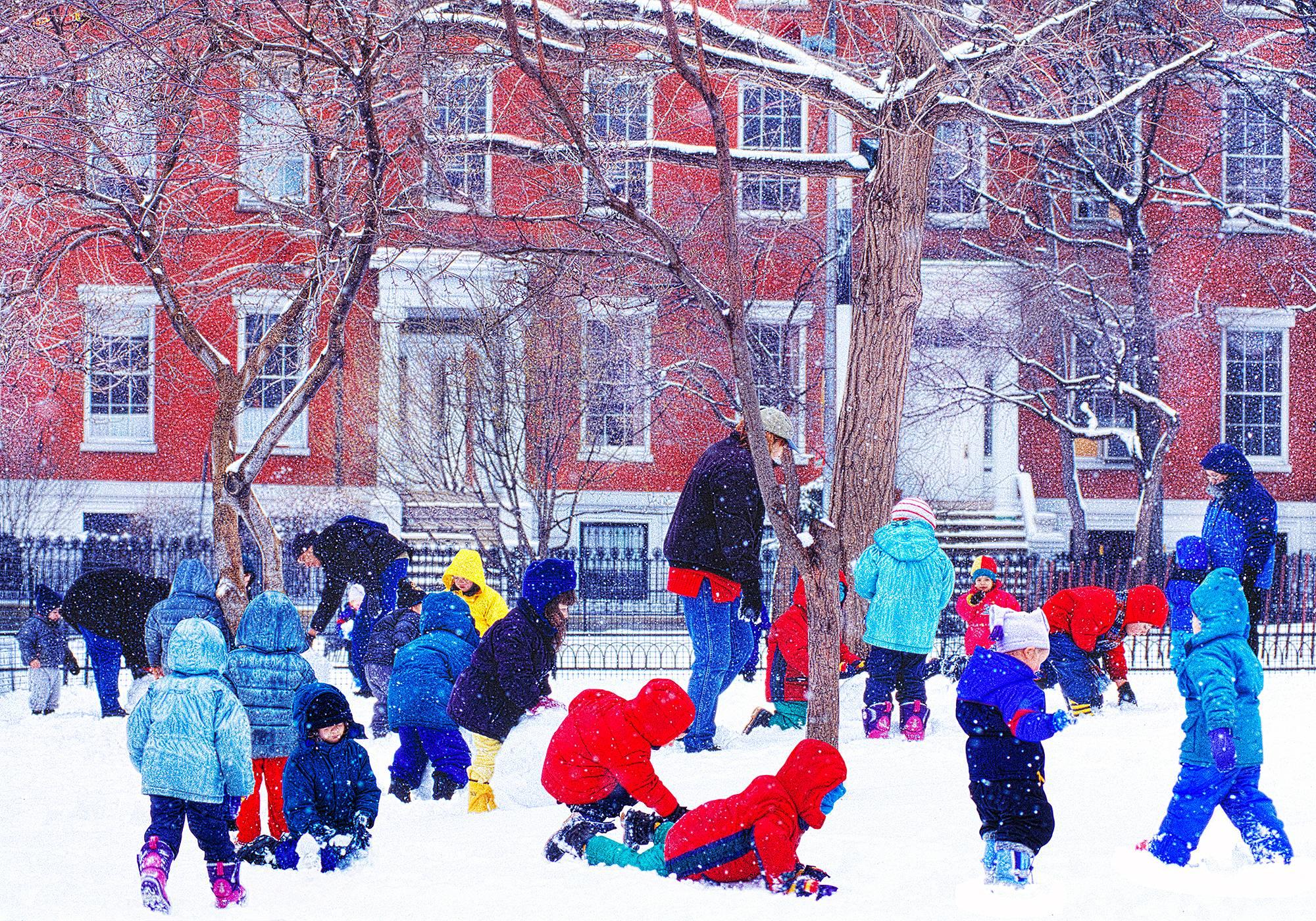 Mitchell Funk Color Photograph - New York City Kids in Snow