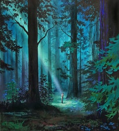Retro A ray of light in the forest - Surreal Man in Surreal Landscape 