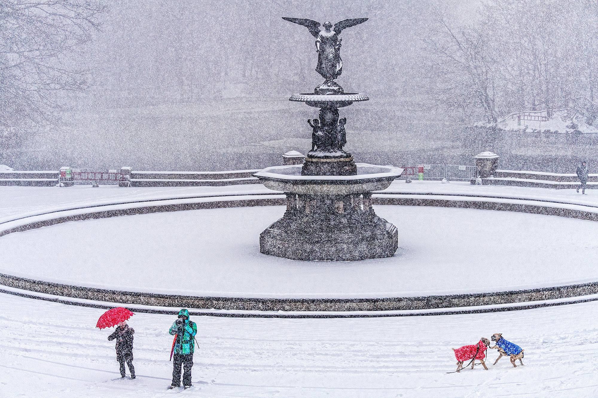 Mitchell Funk Color Photograph - Bethesda Fountain in the Snow