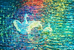 Vintage White Ducks in Prism of  Color, Fine Art Photography by Mitchell Funk 