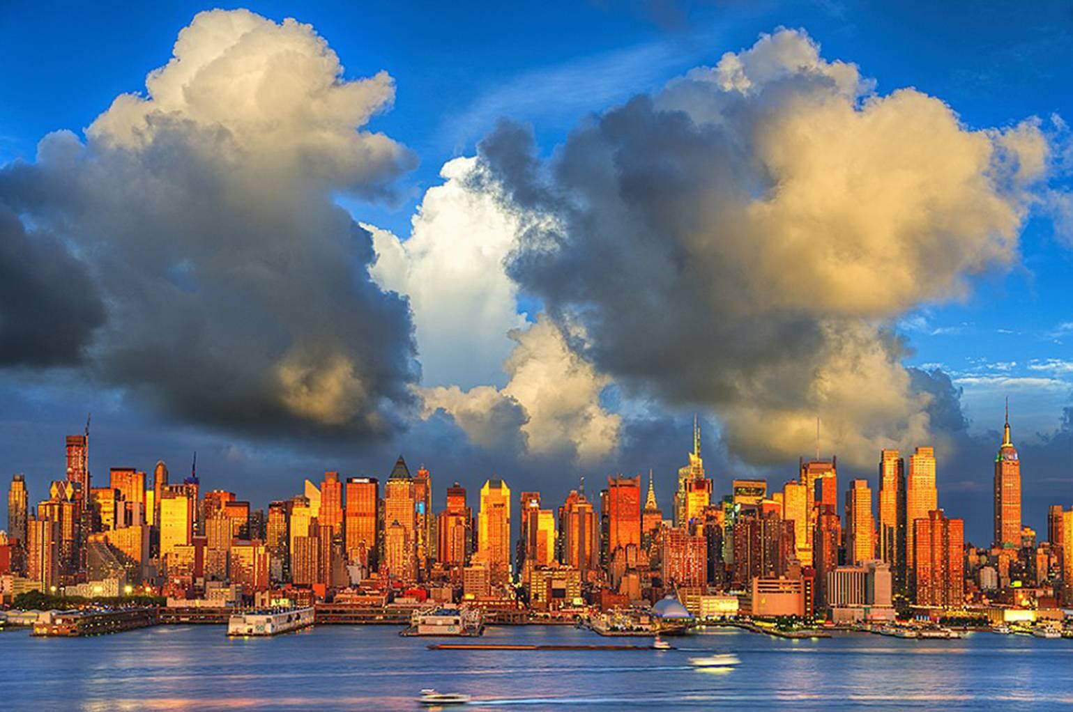 Mitchell Funk Landscape Photograph - New York City Skyline with Gold light 