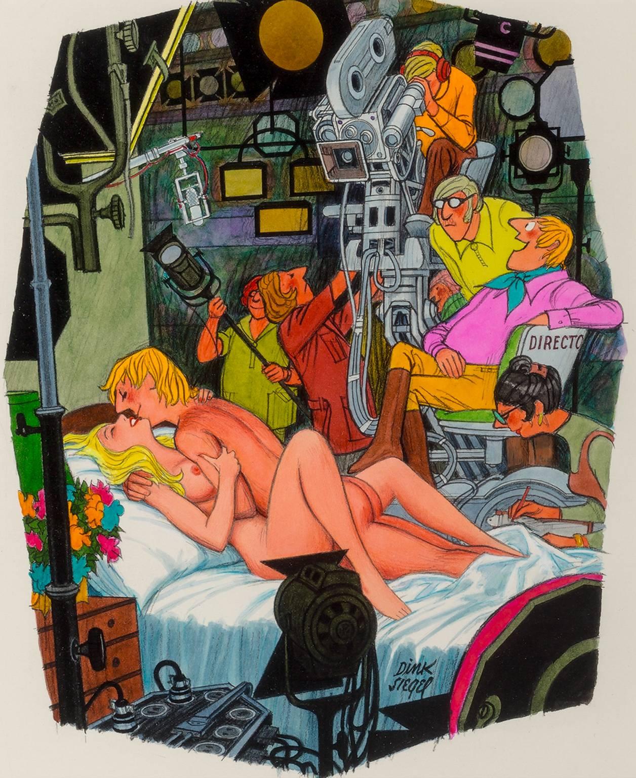 Dink Siegel Figurative Painting - That's a Wrap, Playboy cartoon Illustration ,