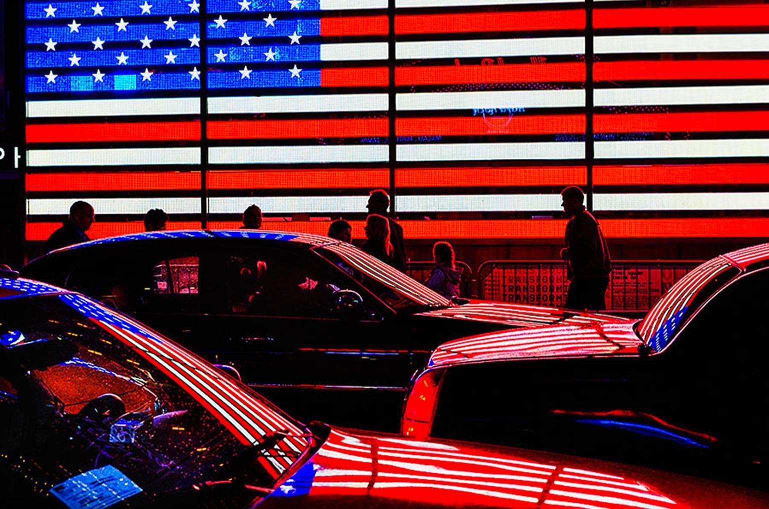 Mitchell Funk Color Photograph - American Flag in Times Square