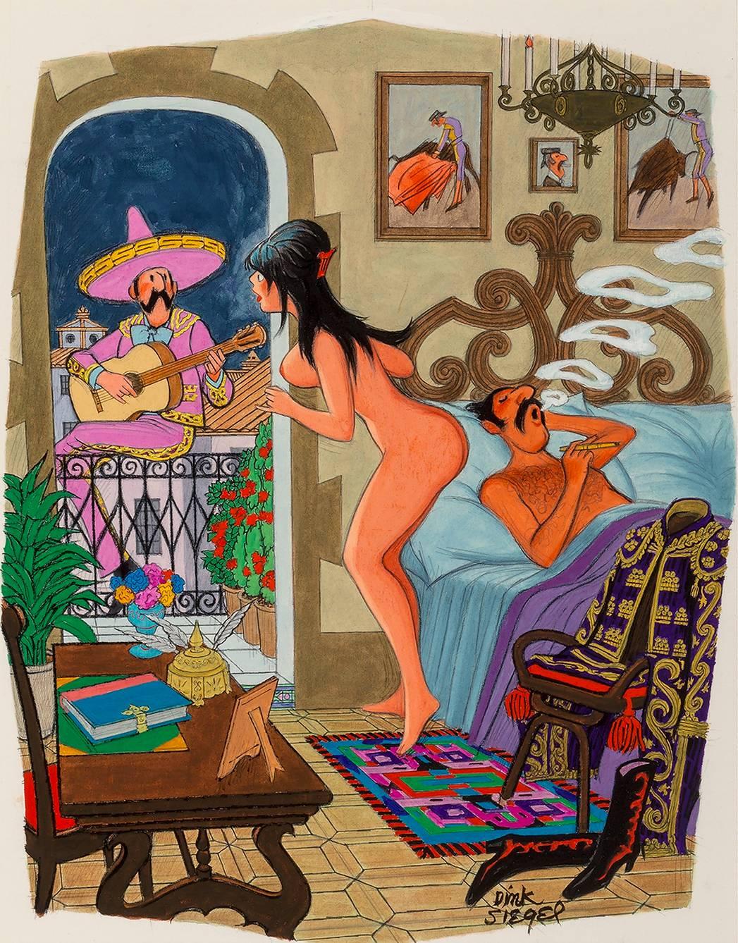 Dink Siegel Figurative Painting - Playboy cartoon, But Don Carlos