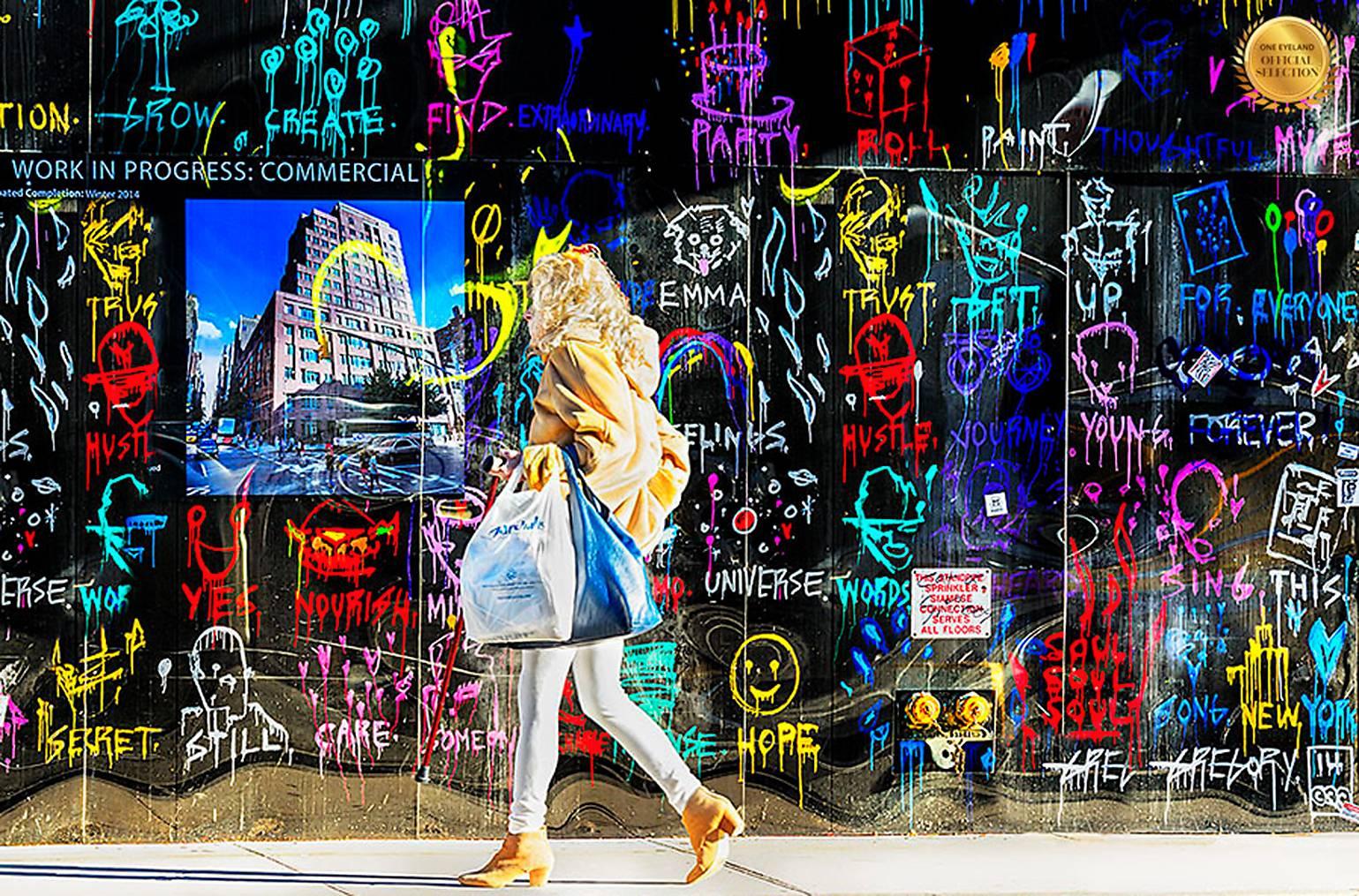Mitchell Funk Abstract Photograph - Women in front of graffiti wall