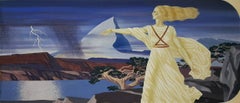 Art Deco Frau in klassischen Roben, gefasst in  Landschaft in stilisierter Optik