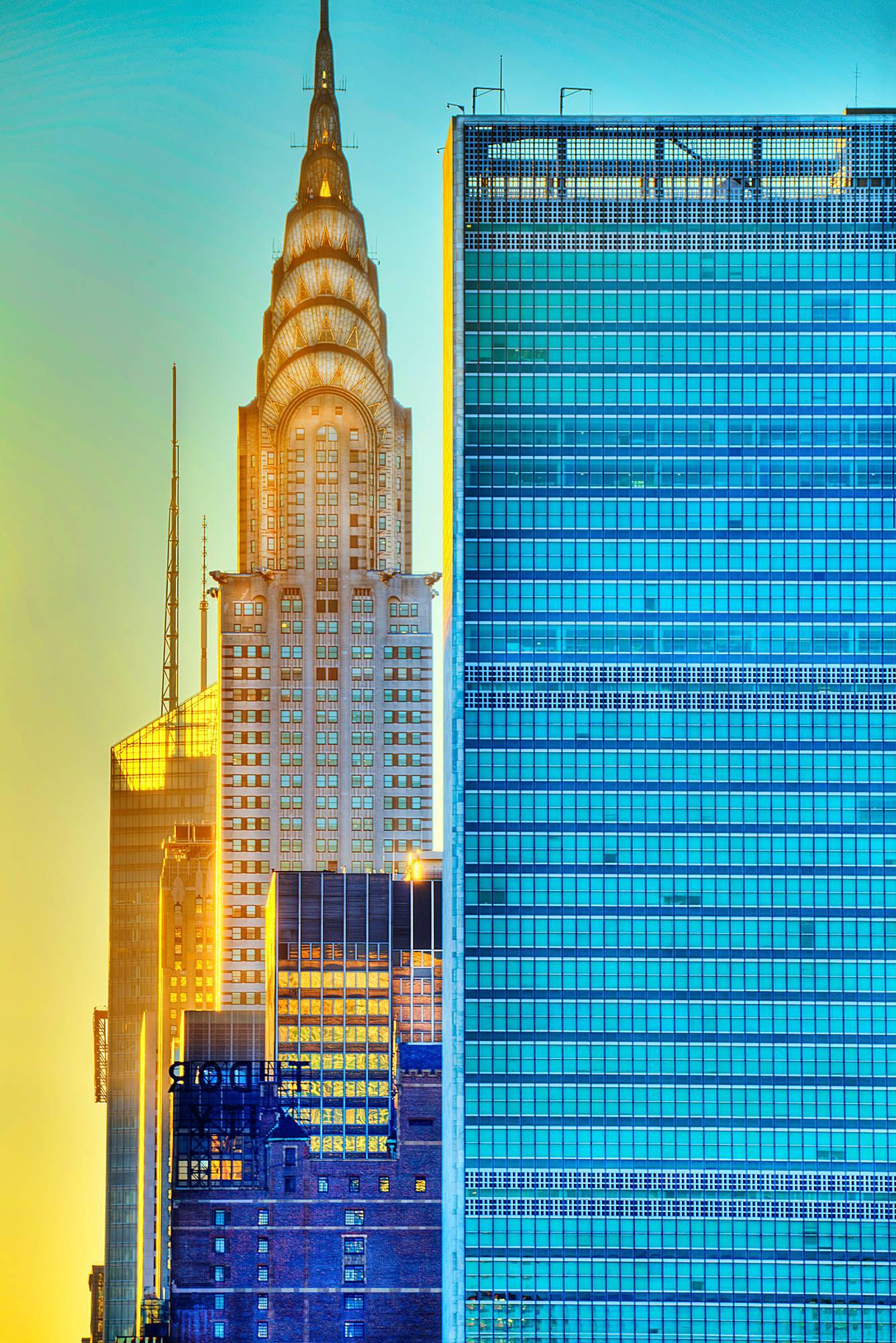 Mitchell Funk Color Photograph - Manhattan: United Nations, Chrysler Building