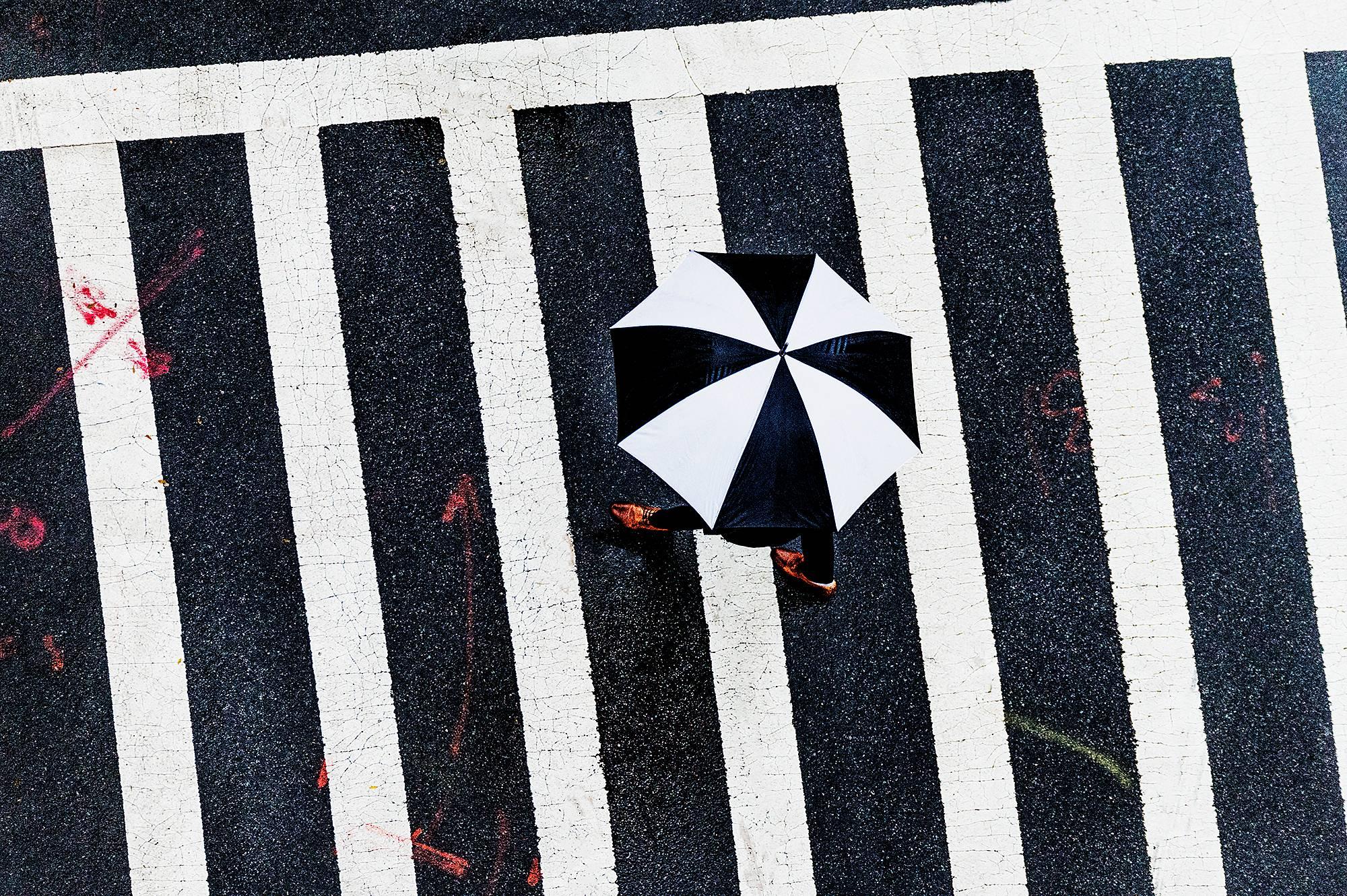 Mitchell Funk Color Photograph - Museum Mile, Umbrella Abstraction 