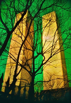 Vintage Twin Towers, World Trade Center with Green Filter