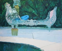 Reclining woman with man in background illustration