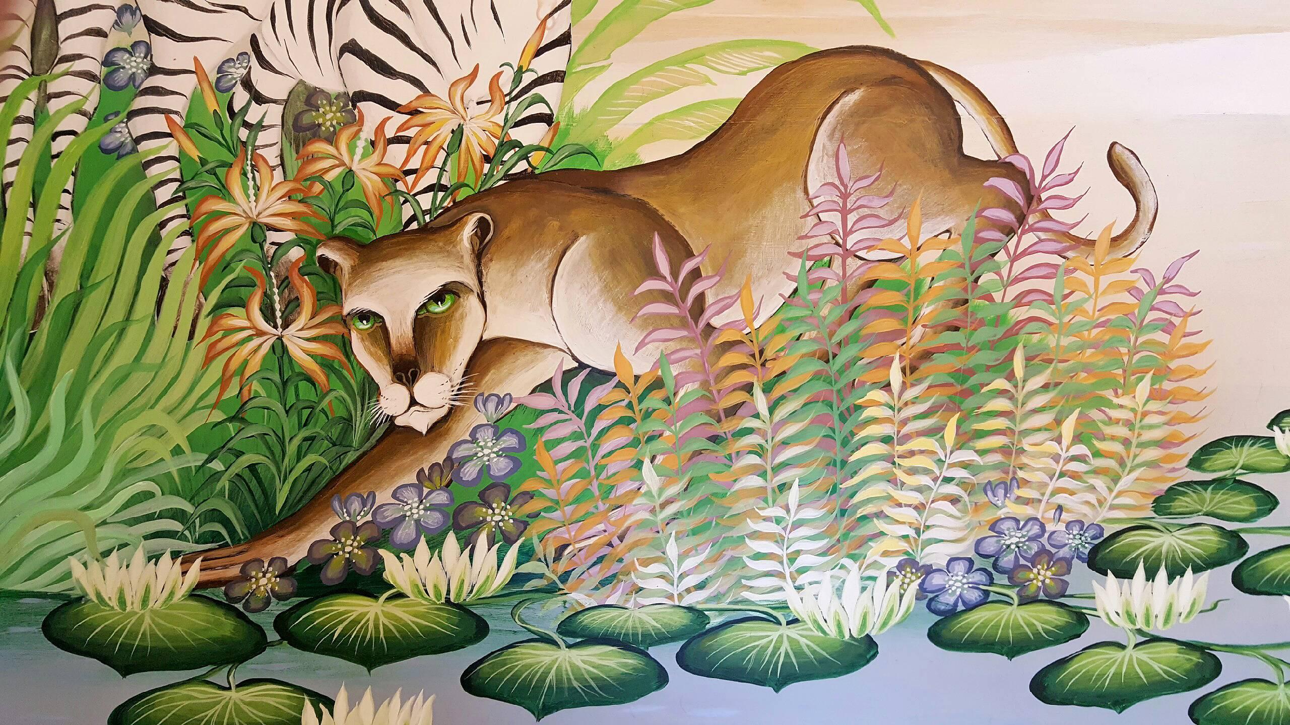 Tropical Jungle,  Tiger, Zebra, Leopard, Jungle  Animals  Panther - Gray Landscape Painting by Gustavo Novoa