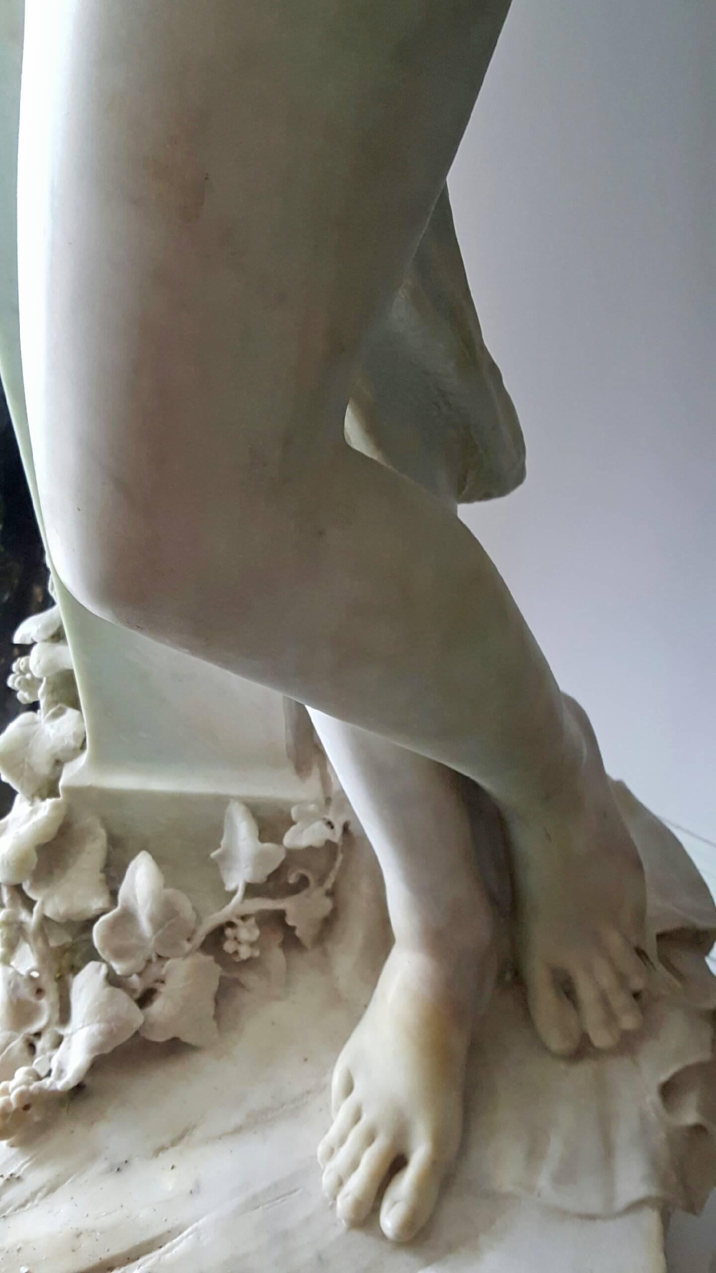 Erotic Mythological Marble Figural, Nude woman, Bacchante and Satyr Herm - Sculpture by Unknown