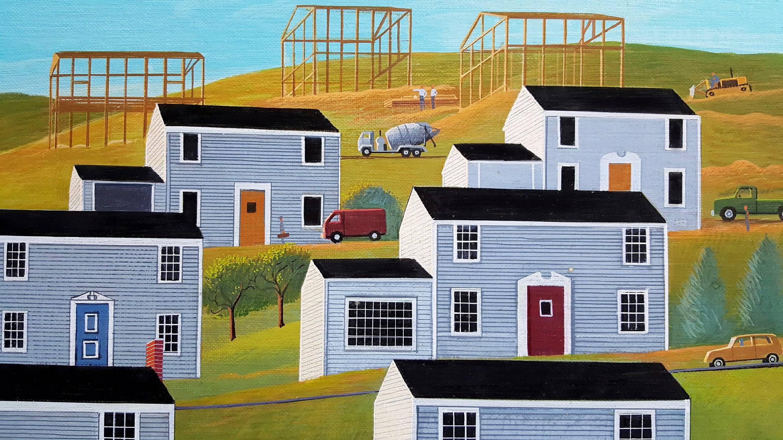 Building Houses in Suburbia - Painting by Unknown