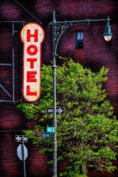 OLD Hotel Sign And Vintage Lamp Post In West Village, NYC, Color Fine Art Print