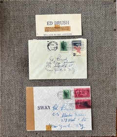 Pionnier de l'art postal et de l'art de la correspondance : deux enveloppes et un collage signés