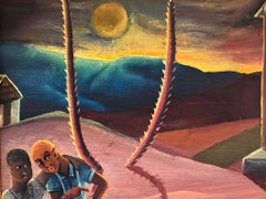 Children in a swirling dance, Haitian Surrealism Signed and Dated Oil on Masoite
