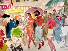 Glamouröses Gemälde aus der Zeit von Brigitte Bardot in den 1950er Jahren, das den Charme von St. Tropez einfängt
