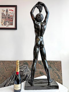 Erotic Male Nude Bronze Sculpture Bacchus Large Art Deco Signed Gay Interest