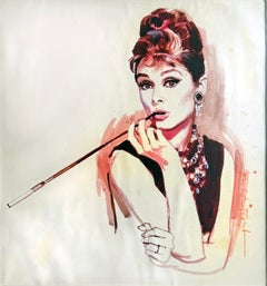 Audrey Hepburn from Breakfast at Tiffany original portrait on paper, Signed.
