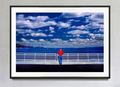 Women In Red Jacket Looking At Hudson River And Clouds, New York State