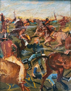 General George Custer Battle of Little Big Horn in Expressionist Style, Signed