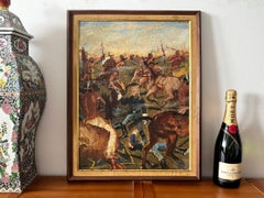 General George Custer Battle of Little Big Horn in Expressionist Style, Signed