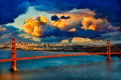 El puente Golden Gate al atardecer, copia firmada el 15 de marzo de una fotografía artística en color
